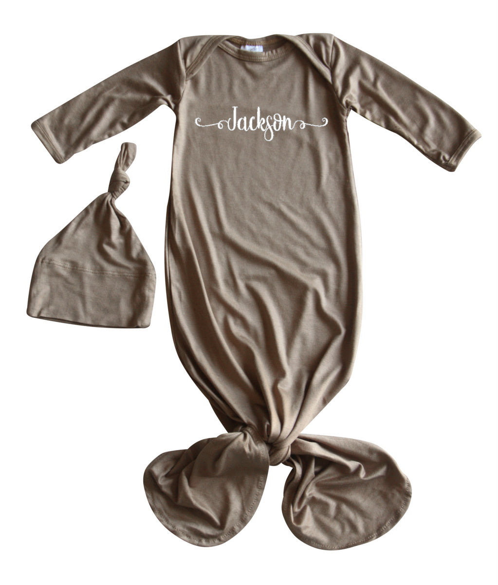 'Sweetly Modern' Silky Knotted Baby Gown with Knotted Hat for Boys & Girls