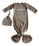Rocket Bug Silky Knotted Baby Gown with Knotted Hat, Unisex, Boys, & Girls, Infant Sleeper-Personalized with Name (Sweetly Modern)