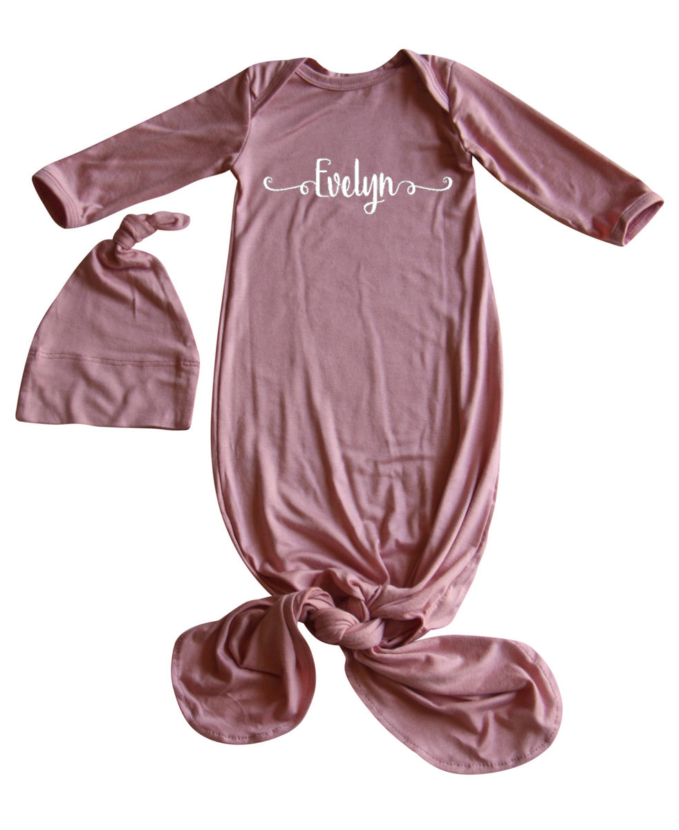 'Sweetly Modern' Silky Knotted Baby Gown with Knotted Hat for Boys & Girls
