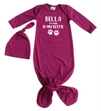 Bestie Personalized Rocket Bug Silky Knotted Baby Gown -Unisex, Boys, & Girls, Infant Sleeper-Personalized with Name