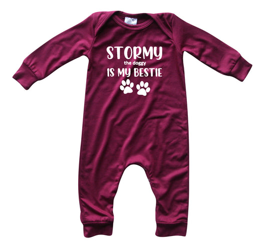 Bestie Personalized Custom Silky Long Sleeve Baby Romper Silky Wine