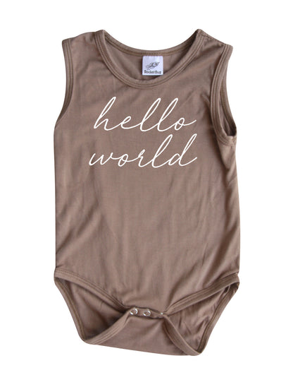Hello World Silky Sleeveless Baby Bodysuit