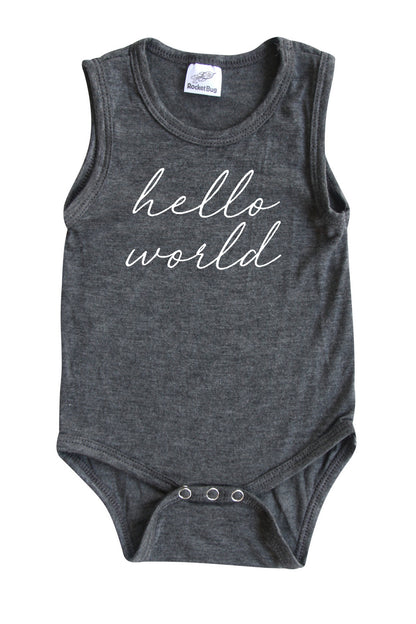 Hello World Silky Sleeveless Baby Bodysuit