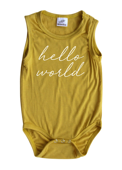 Hello World Silky Sleeveless Baby Bodysuit