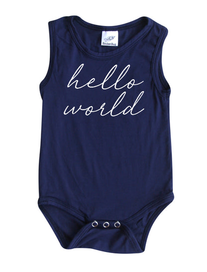 Hello World Silky Sleeveless Baby Bodysuit