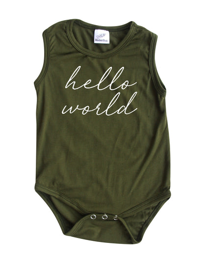 Hello World Silky Sleeveless Baby Bodysuit