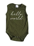 Hello World Silky Sleeveless Baby Bodysuit + Headband-Unisex, Boys, & Girls, Infant Sleeper