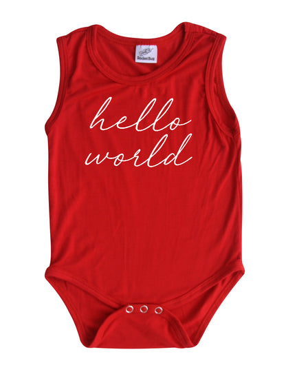 Hello World Silky Sleeveless Baby Bodysuit