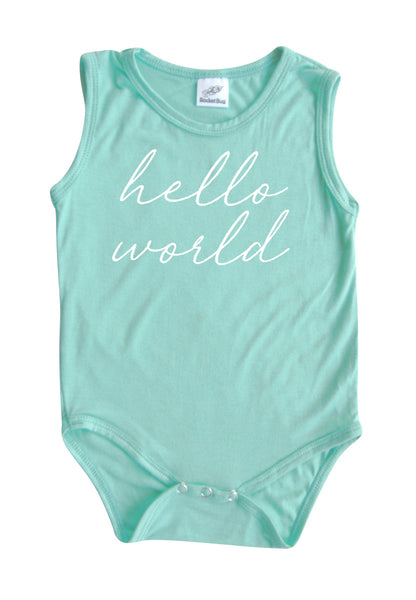 Hello World Silky Sleeveless Baby Bodysuit