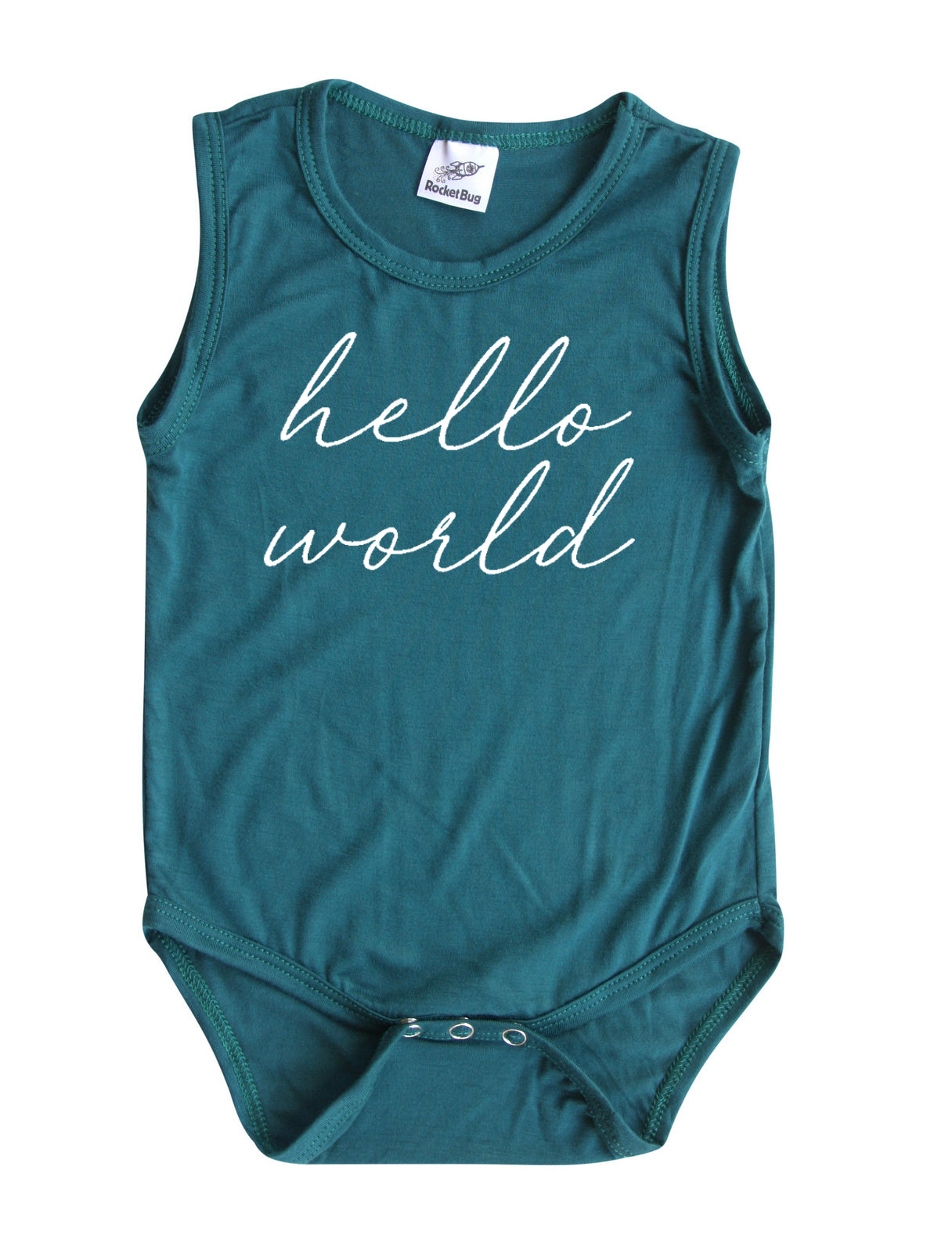 Hello World Silky Sleeveless Baby Bodysuit