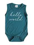 Hello World Silky Sleeveless Baby Bodysuit + Headband-Unisex, Boys, & Girls, Infant Sleeper