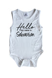 Hello My Name Is Silky Sleeveless Baby Bodysuit + Hat-Unisex, Boys, & Girls, Infant Sleeper