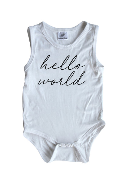 Hello World Silky Sleeveless Baby Bodysuit