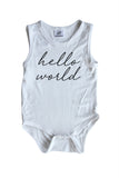 Hello World Silky Sleeveless Baby Bodysuit-Unisex, Boys, & Girls, Infant Sleeper