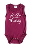 Hello My Name Is Silky Sleeveless Baby Bodysuit + Hat-Unisex, Boys, & Girls, Infant Sleeper