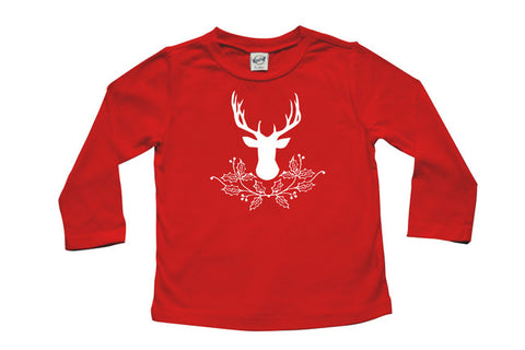 Deer with Holly Long Sleeve T-shirt - Christmas