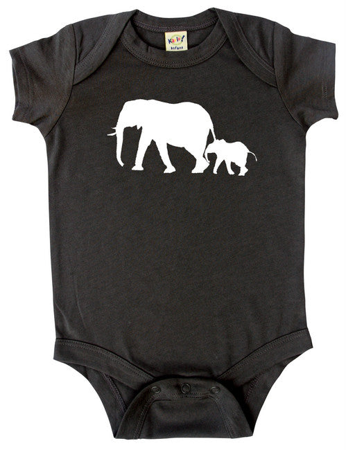 Safari Animals Silhouette Baby Bodysuit-Elephants Charcoal