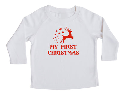 Holiday First Christmas Flying Reindeer- Baby, Toddler, and Big Kids Long Sleeve T-Shirt-Rocket Bug