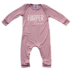 Personalized First + Middle Name (Modern Cursive) Silky Baby Long Sleeve Romper- Gender Neutral, baby photo,Baby Shower, newborn gift, first outfit