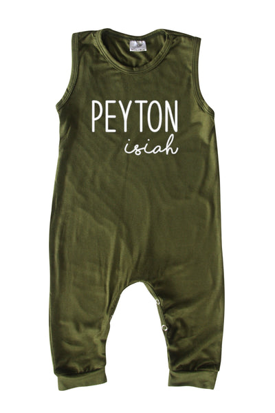 First + Middle Name Personalized (Modern Cursive) Custom Silky Sleeveless Baby Romper for Boys and Girls
