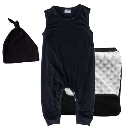 Rocket Bug GIFT SET- Sleeveless Romper, Matching Blanket, and Hat or Headband for Boys and Girls-Gender Neutral