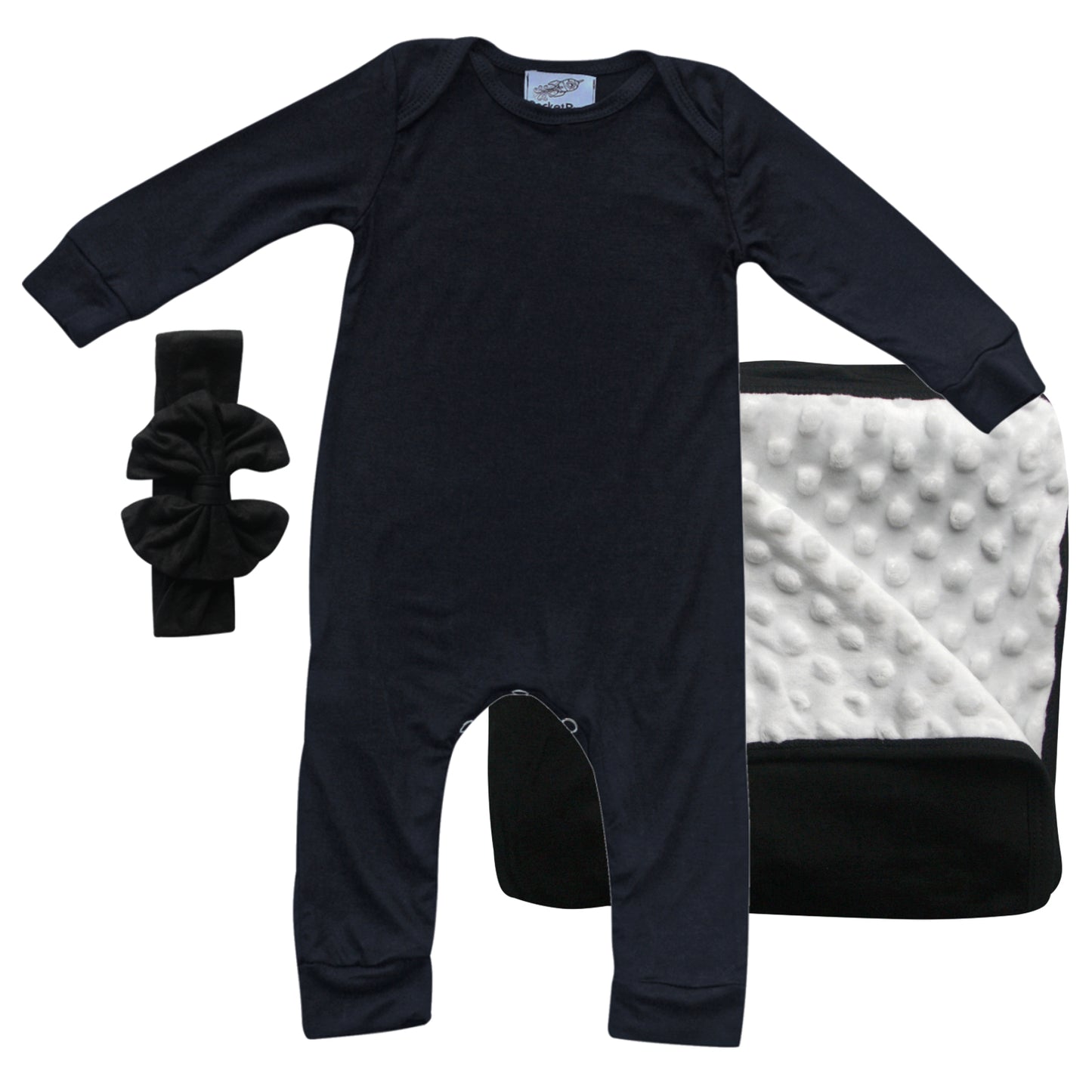 Rocket Bug GIFT SET- Silky Long Sleeve Baby Romper, Matching Blanket, and Hat or Headband for Boys and Girls-Gender Neutral