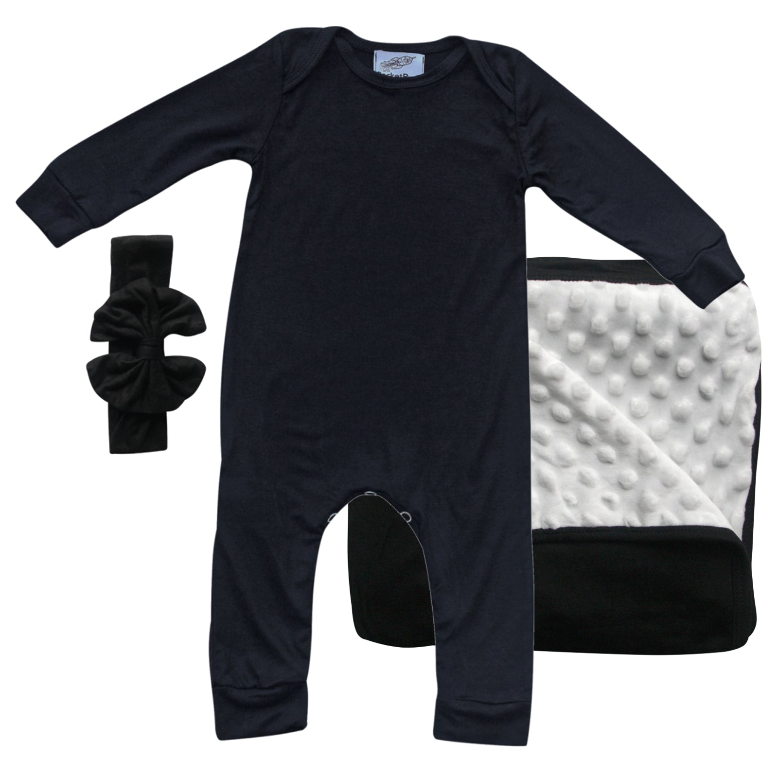 Rocket Bug GIFT SET- Silky Long Sleeve Baby Romper, Matching Blanket, and Hat or Headband for Boys and Girls-Gender Neutral