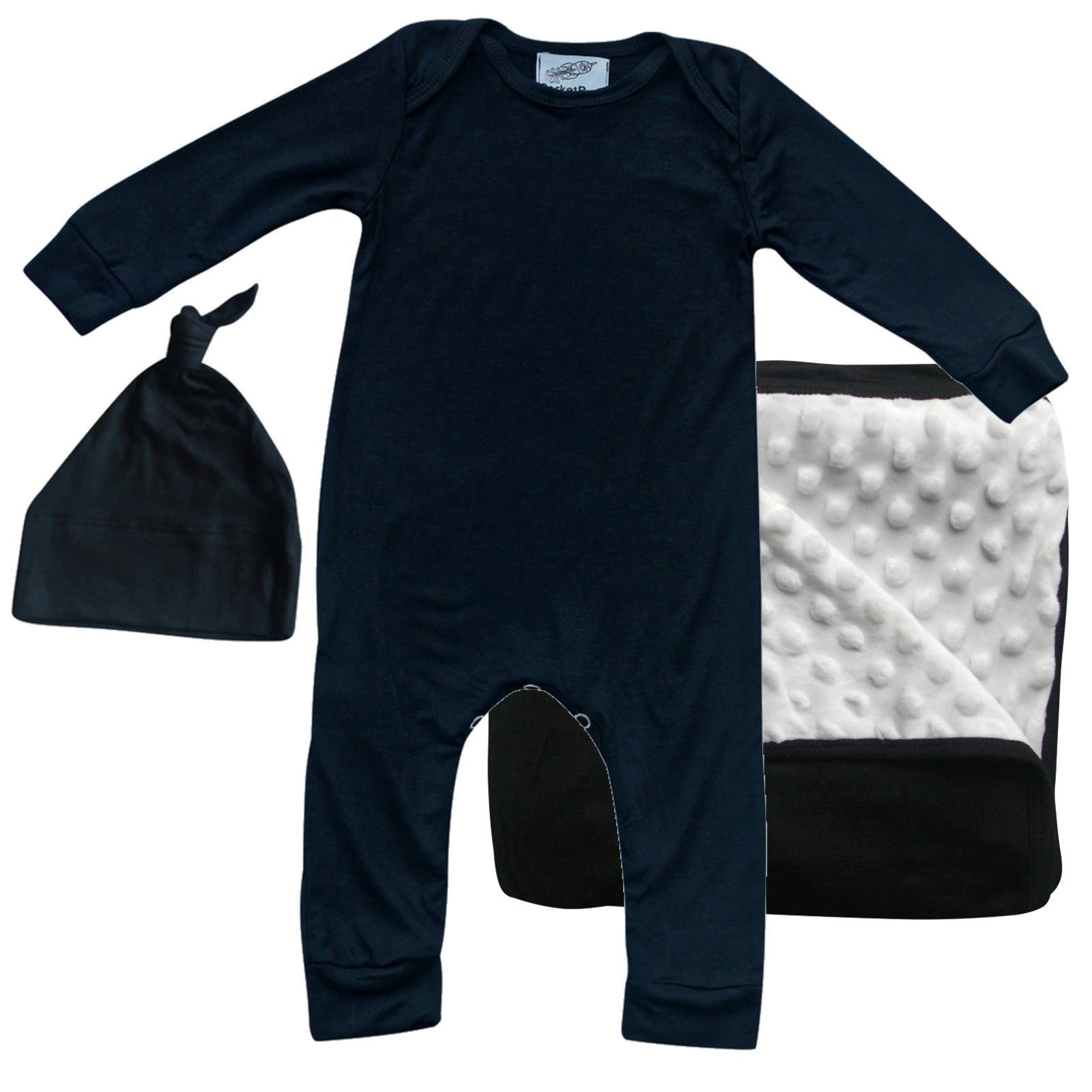Rocket Bug GIFT SET- Silky Long Sleeve Baby Romper, Matching Blanket, and Hat or Headband for Boys and Girls-Gender Neutral