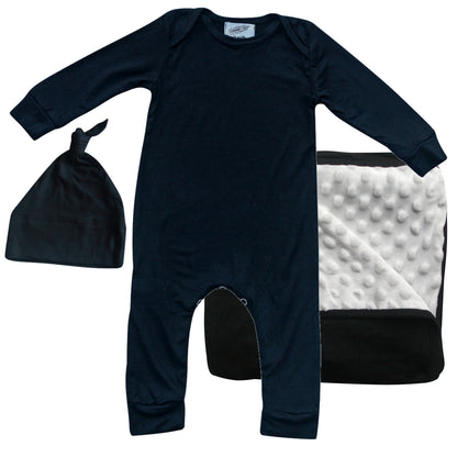 Rocket Bug GIFT SET- Silky Long Sleeve Baby Romper, Matching Blanket, and Hat or Headband for Boys and Girls-Gender Neutral