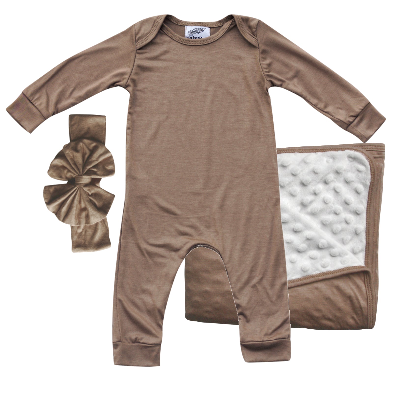Rocket Bug GIFT SET- Silky Long Sleeve Baby Romper, Matching Blanket, and Hat or Headband for Boys and Girls-Gender Neutral