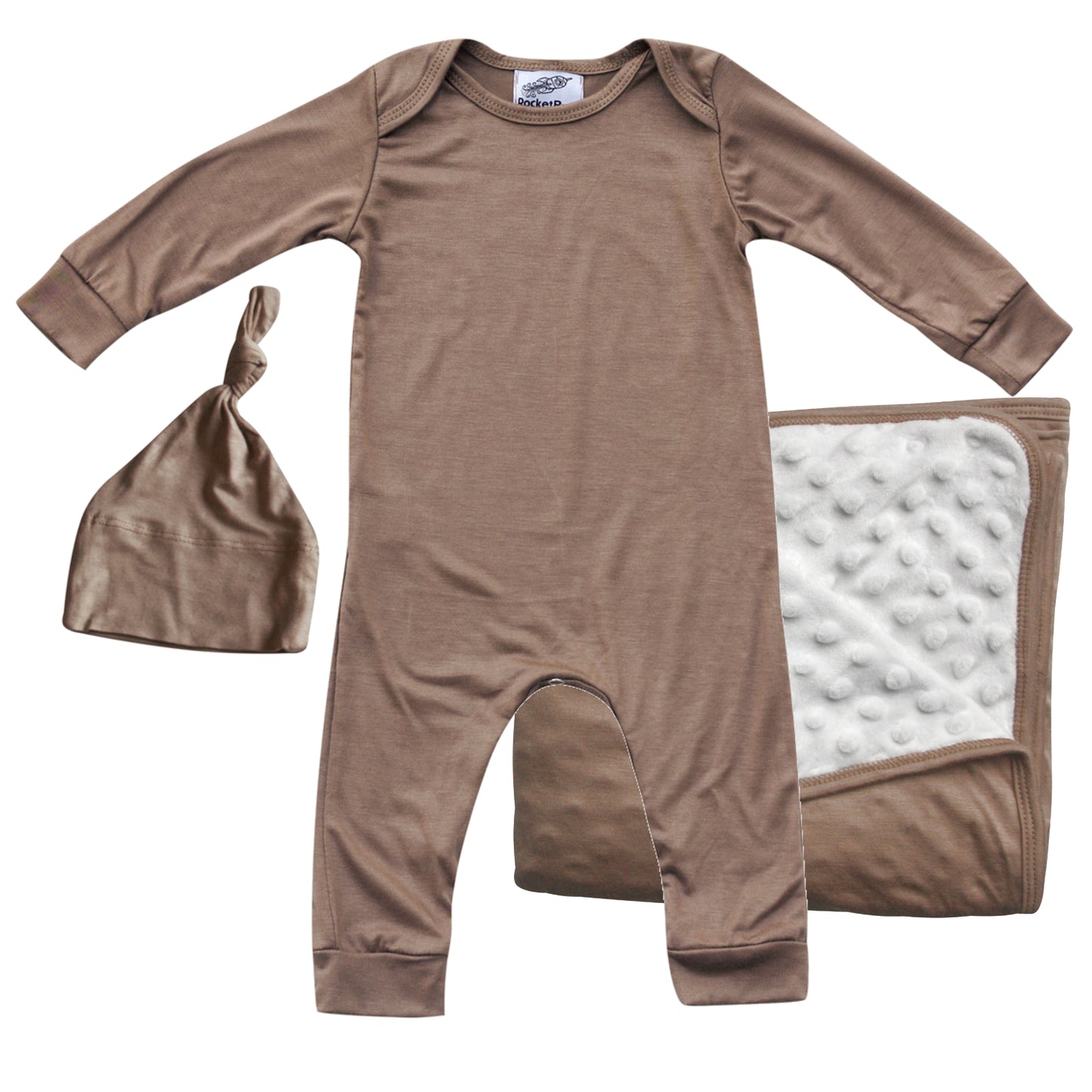 Rocket Bug GIFT SET- Silky Long Sleeve Baby Romper, Matching Blanket, and Hat or Headband for Boys and Girls-Gender Neutral