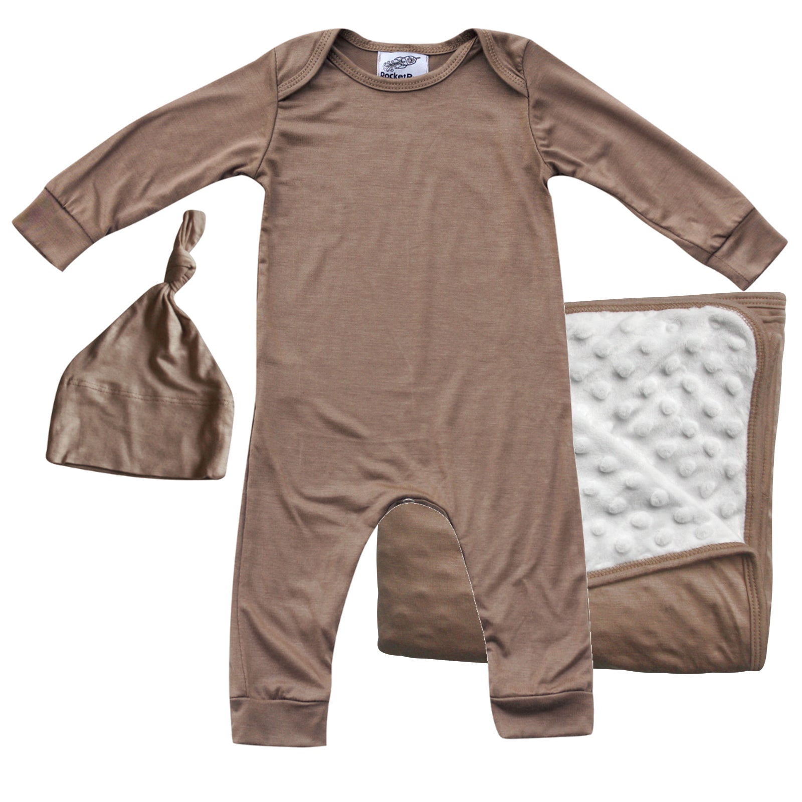Rocket Bug GIFT SET- Silky Long Sleeve Baby Romper, Matching Blanket, and Hat or Headband for Boys and Girls-Gender Neutral