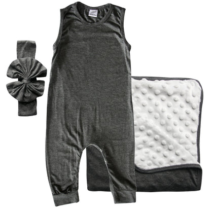 Rocket Bug GIFT SET- Sleeveless Romper, Matching Blanket, and Hat or Headband for Boys and Girls-Gender Neutral