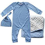 Rocket Bug GIFT SET- Silky Long Sleeve Baby Romper, Matching Blanket, and Hat or Headband for Boys and Girls-Gender Neutral