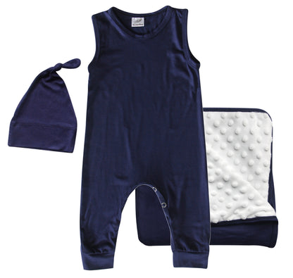 Rocket Bug GIFT SET- Sleeveless Romper, Matching Blanket, and Hat or Headband for Boys and Girls-Gender Neutral