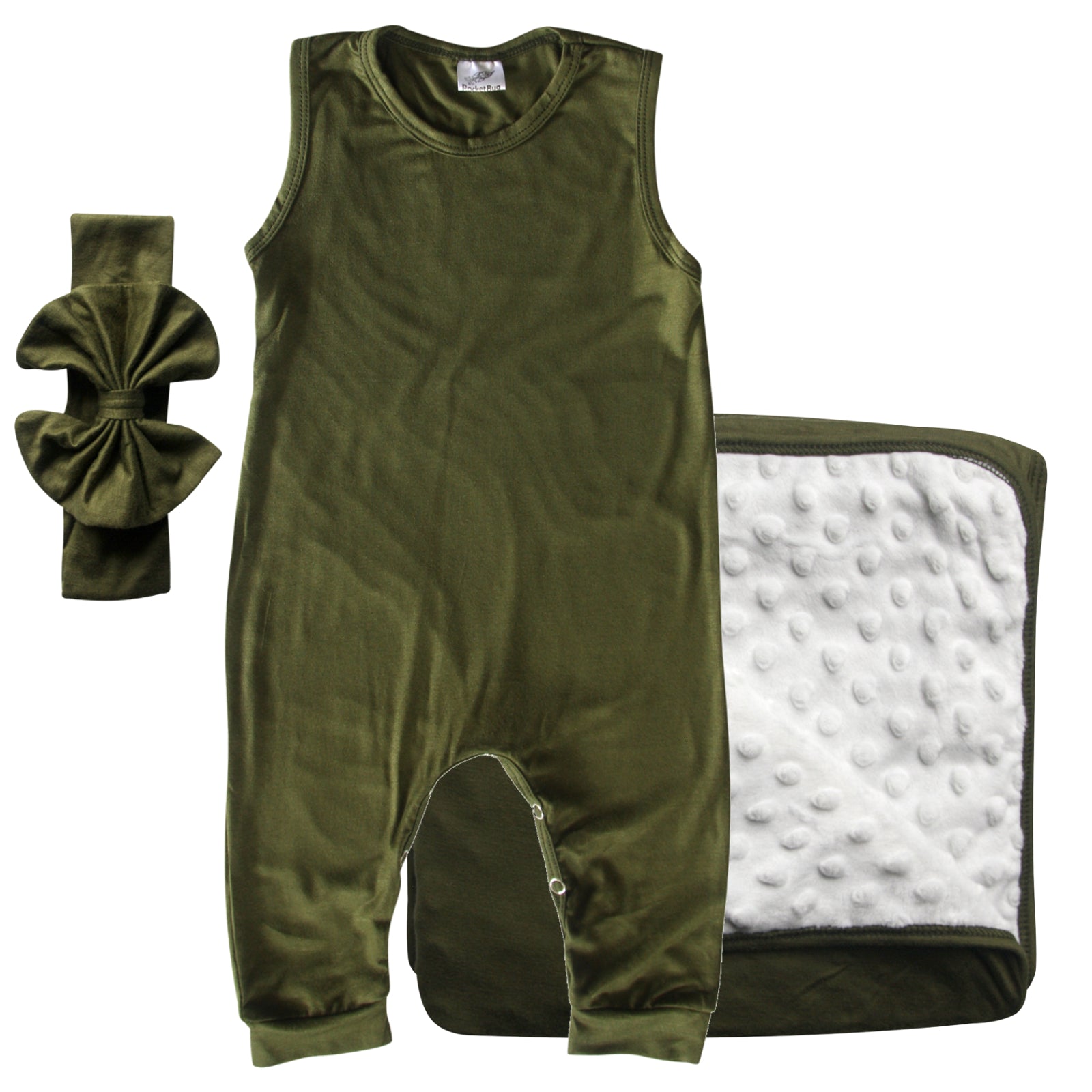 Rocket Bug GIFT SET- Sleeveless Romper, Matching Blanket, and Hat or Headband for Boys and Girls-Gender Neutral