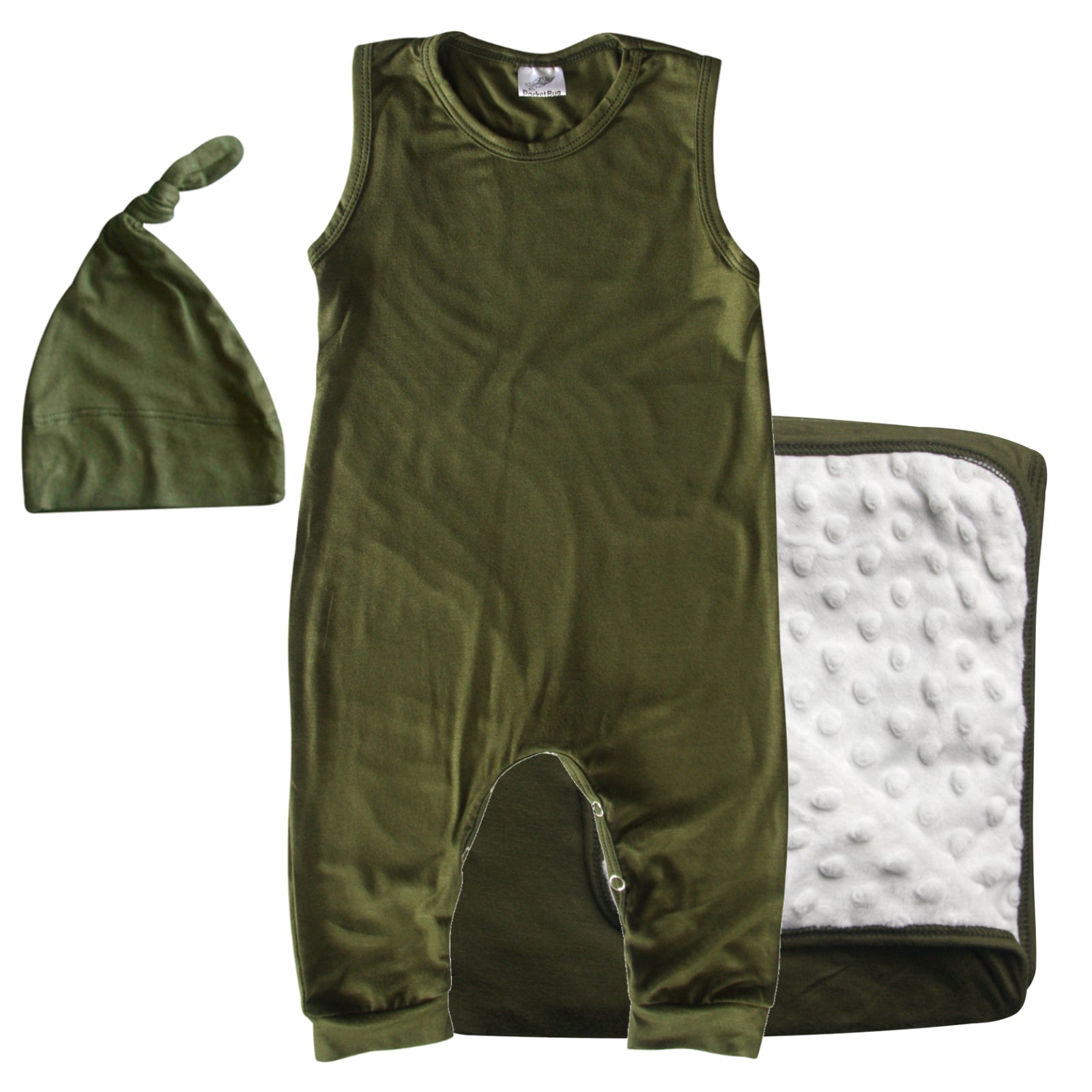 Rocket Bug GIFT SET- Sleeveless Romper, Matching Blanket, and Hat or Headband for Boys and Girls-Gender Neutral