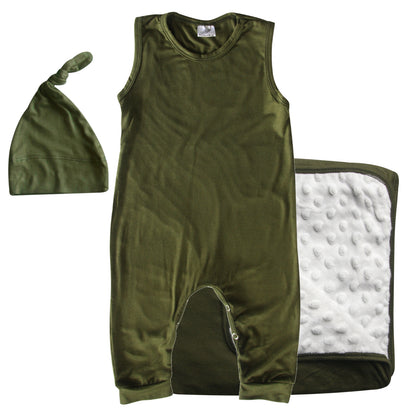 Rocket Bug GIFT SET- Sleeveless Romper, Matching Blanket, and Hat or Headband for Boys and Girls-Gender Neutral