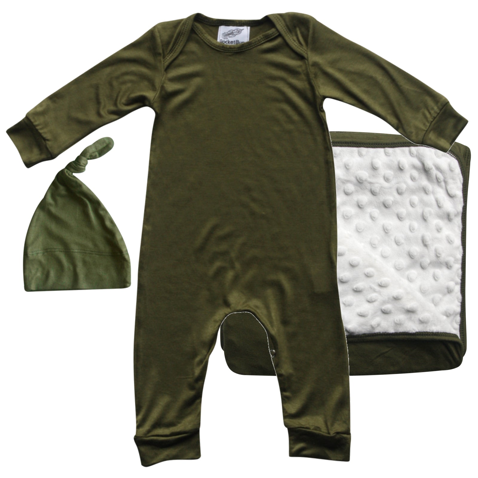 Rocket Bug GIFT SET- Silky Long Sleeve Baby Romper, Matching Blanket, and Hat or Headband for Boys and Girls-Gender Neutral