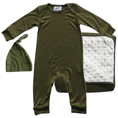 Rocket Bug GIFT SET- Silky Long Sleeve Baby Romper, Matching Blanket, and Hat or Headband for Boys and Girls-Gender Neutral