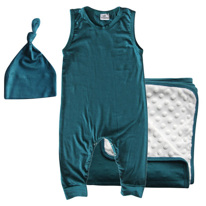 Rocket Bug GIFT SET- Sleeveless Romper, Matching Blanket, and Hat or Headband for Boys and Girls-Gender Neutral