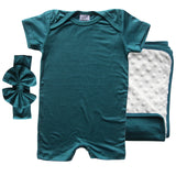 Rocket Bug GIFT SET- Silky Shorts Baby Romper, Matching Blanket, and Hat or Headband for Boys and Girls-Gender Neutral