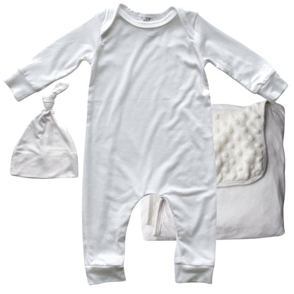 Rocket Bug GIFT SET- Silky Long Sleeve Baby Romper, Matching Blanket, and Hat or Headband for Boys and Girls-Gender Neutral