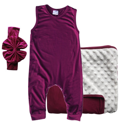 Rocket Bug GIFT SET- Sleeveless Romper, Matching Blanket, and Hat or Headband for Boys and Girls-Gender Neutral