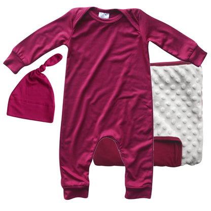 Rocket Bug GIFT SET- Silky Long Sleeve Baby Romper, Matching Blanket, and Hat or Headband for Boys and Girls-Gender Neutral