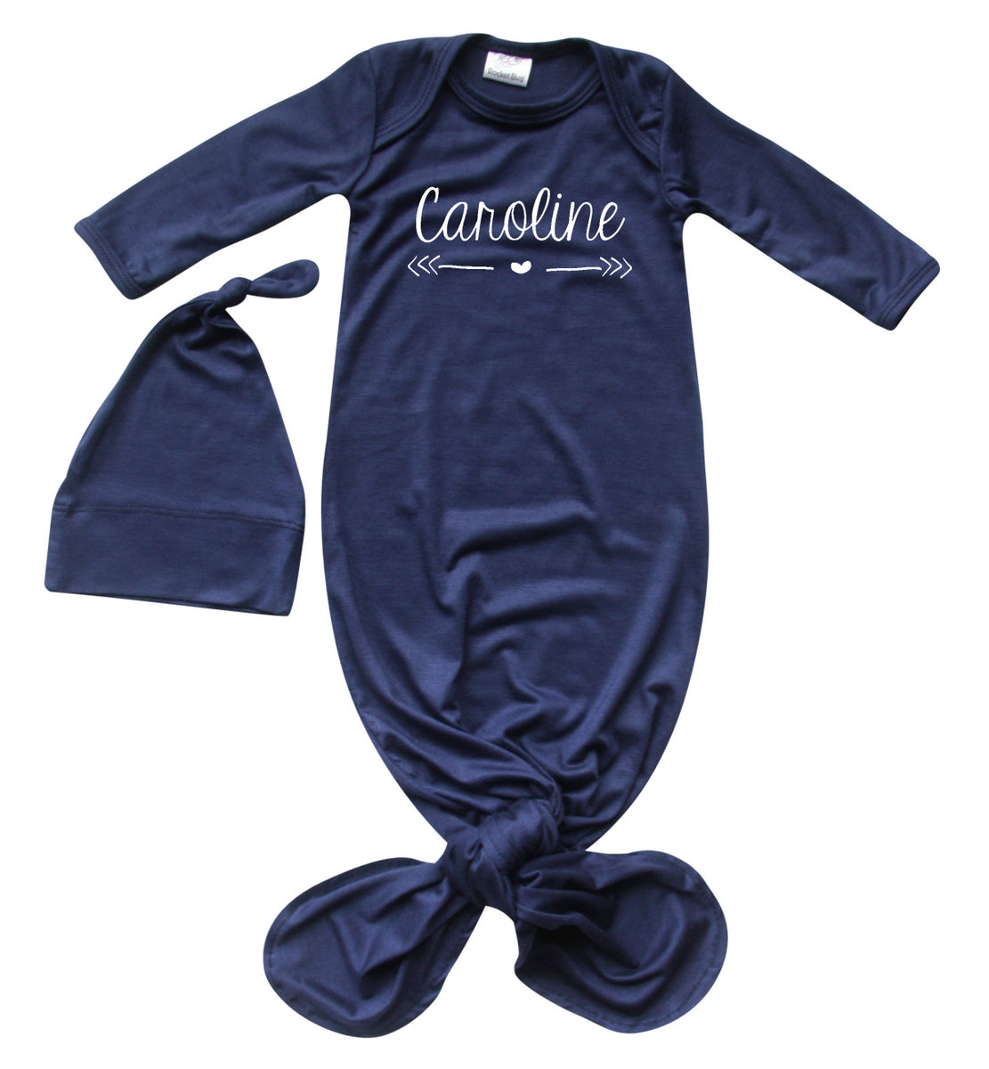 'Heart & Arrow' Silky Knotted Baby Gown with Knotted Hat for Boys & Girls