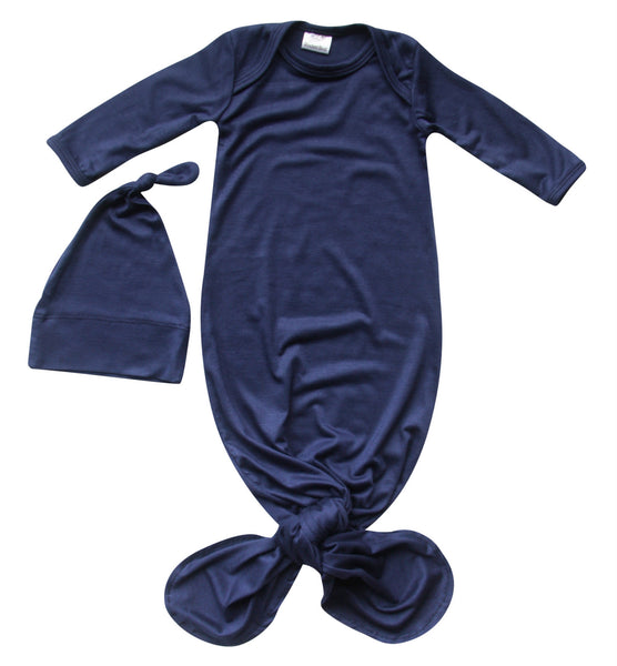 Silky Knotted Baby Gown with Knotted Hat - Infant Sleeper