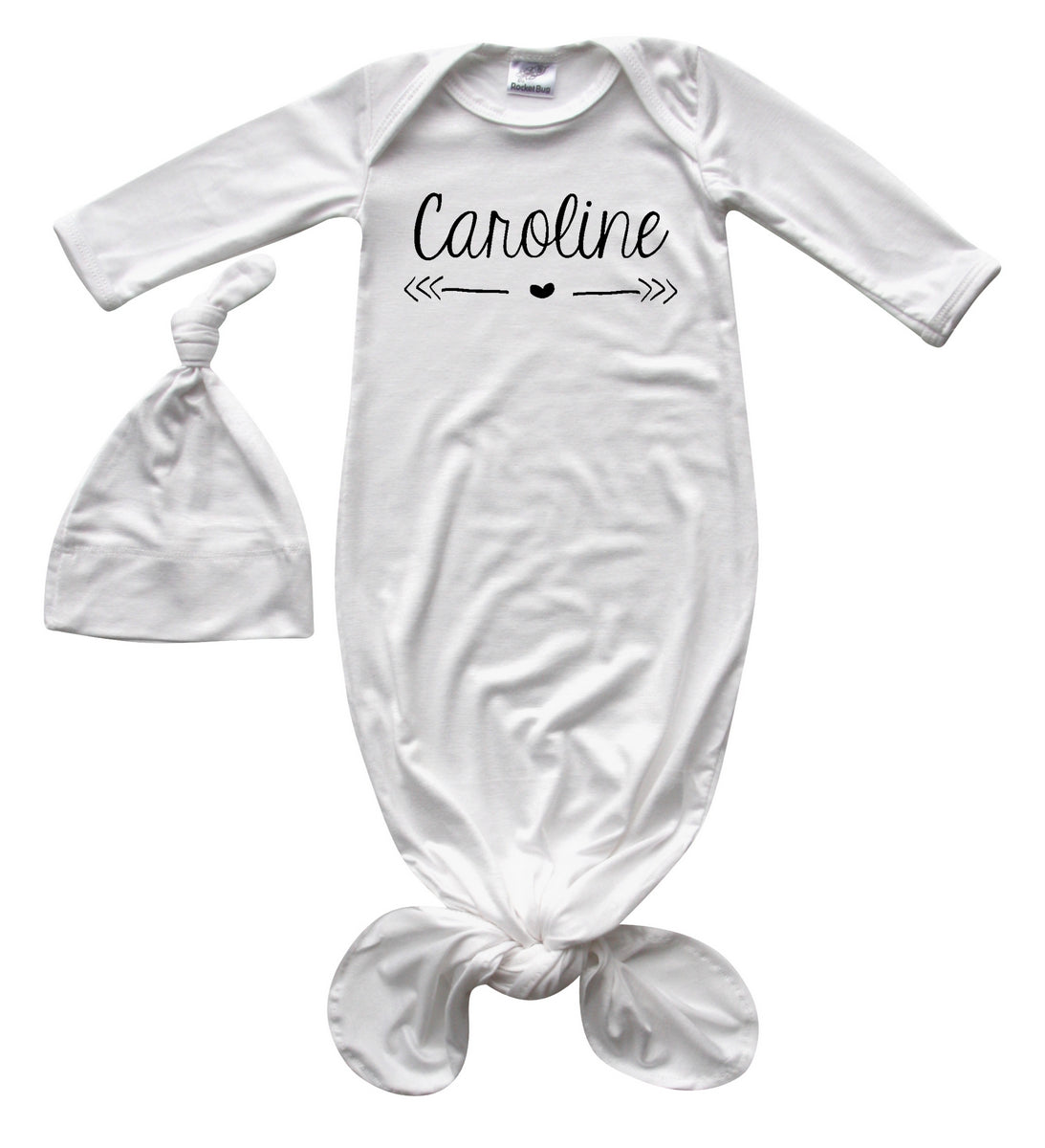 'Heart & Arrow' Silky Knotted Baby Gown with Knotted Hat for Boys & Girls