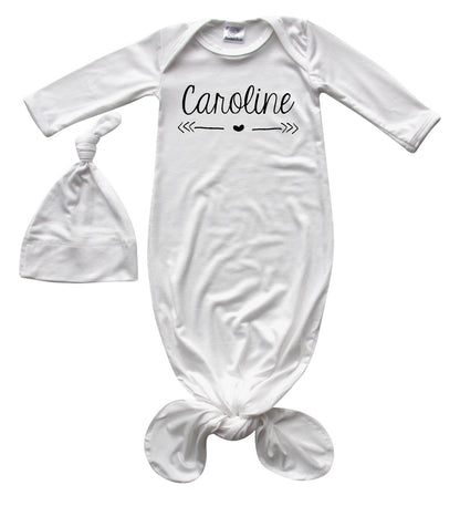'Heart & Arrow' Silky Knotted Baby Gown with Knotted Hat for Boys & Girls