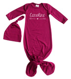 'Heart & Arrow' Silky Knotted Baby Gown with Knotted Hat for Boys & Girls